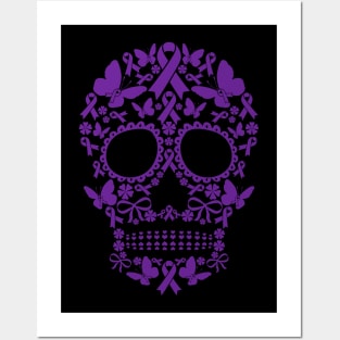 Tattoo Skull Alzheimer's Awareness Halloween Posters and Art